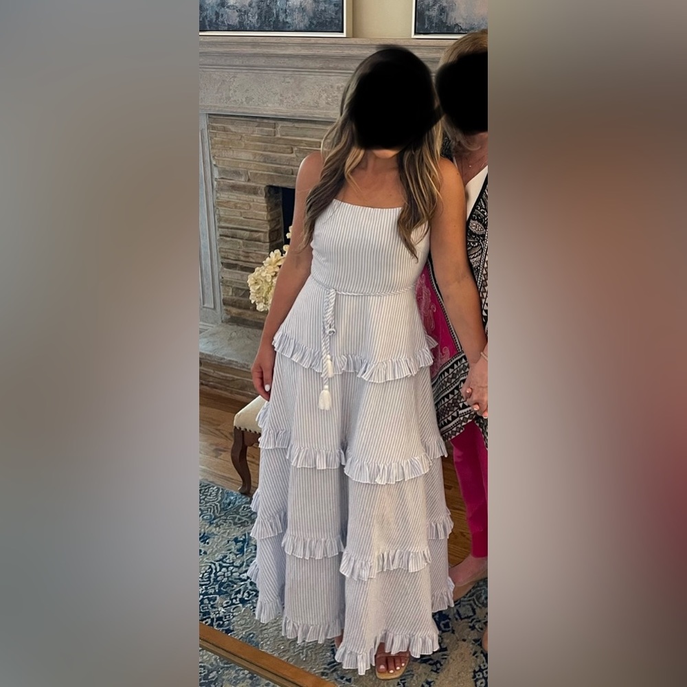 Boutique Blue & White Striped Maxi Dress